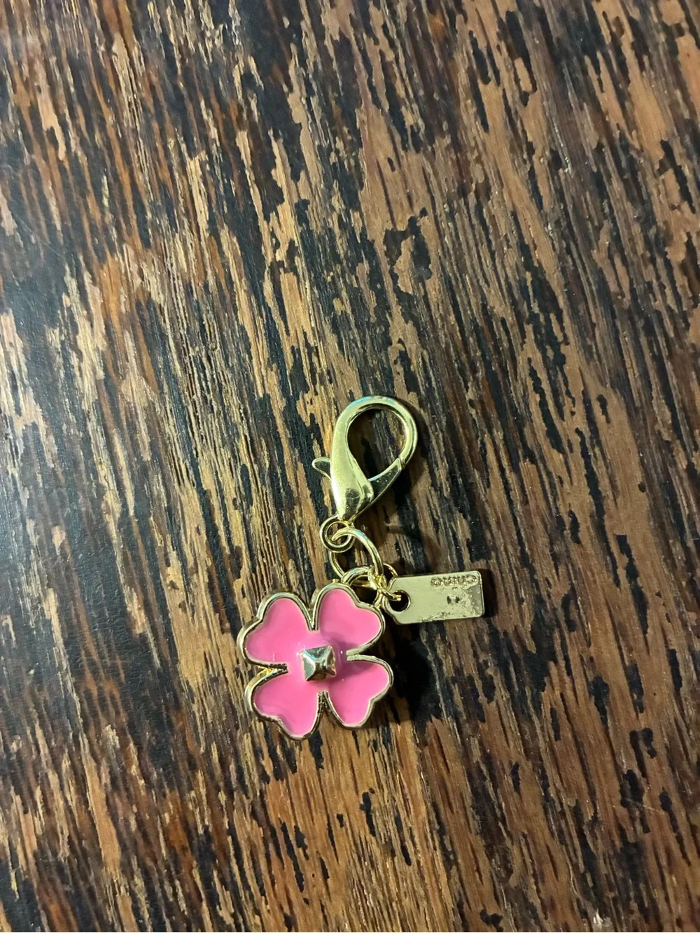 Coach Pink Enamel & Gold Flower Bag Charm Keychain Mini